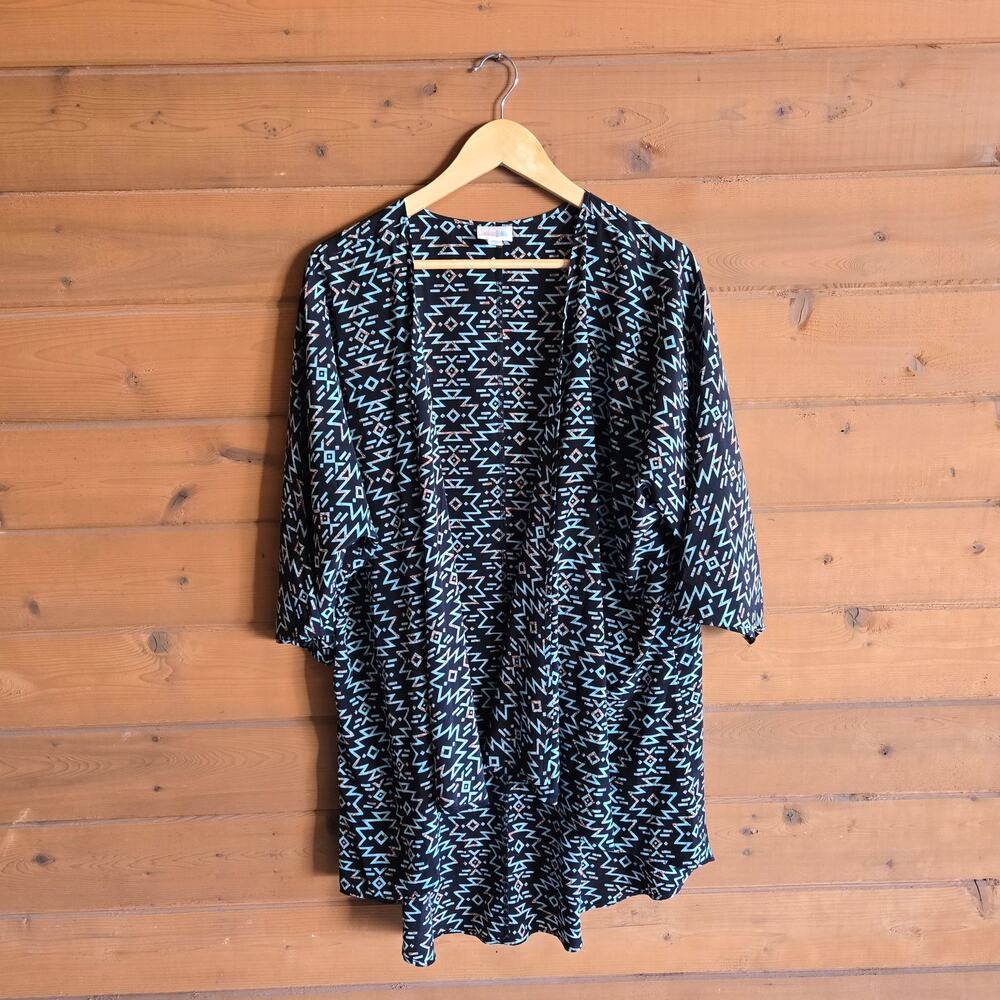 Lularoe Kimono Cardigan Southwestern Western Rodeo Cover Up Black Blue Boho L - Picture 1 of 4